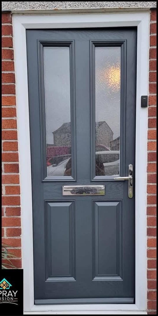 Anthracite grey composite door — after respray, Plymouth